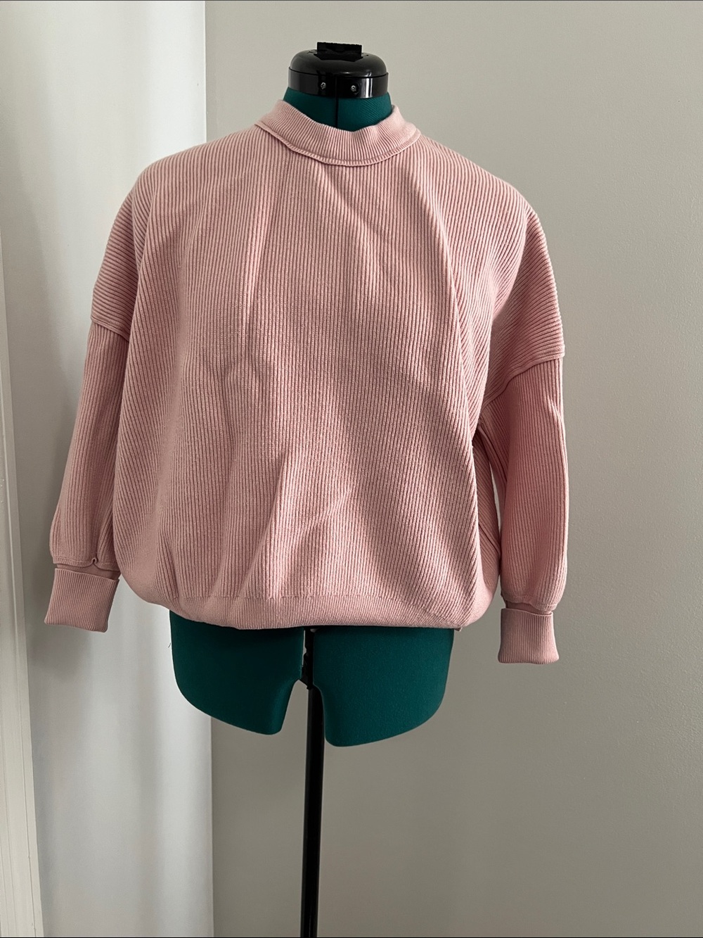 Soft Ribbed Mock Neck Sweater - Pink